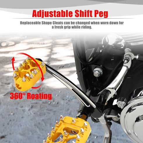 Goldfire Anti-Skid Gear Knurled Motorcycle Shifter Peg Shift Peg 360° Roating MX Chopper Bobber Style for H-D Touring Softail Sportster Dyna (Gold...