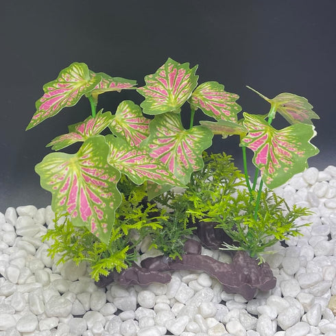 Smoothedo-Pets Aquarium Plants Fish Tank Decorations 2pcs Plastic Artificial Plant Goldfish Waterscape Fish Hides (Rainforest Leaf-Pink-Small-Set)...