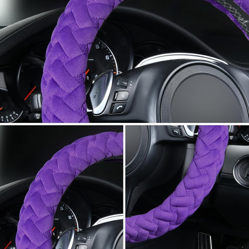 Flying Banner car Steering Wheel Cover Gel Massage Velvet Cool Warm Universal Size 15 inches SUV Truck Anti Slip Odorless Summer Winter (Purple, V...