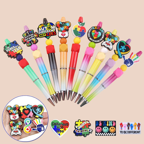 40PCS Autism Awareness Silicone Focal Beads for Pens Shaped Focal Beads Bulk for Keychain Making Beaded Pen Beadable Pens DIY Gifts Lanyard Making...