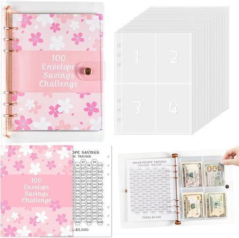 100 Envelopes Money Saving Challenge Binder A5 Money Saving Binder with Cash Envelopes Helping You Complete the Challenge to Save $5,050 in 100 Da...