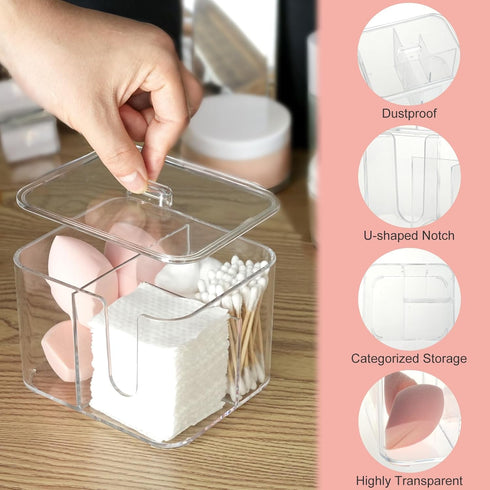 Qtip Holder, Cosmetic Items Storage Dispenser, 4 Compartments Bathroom Canisters for Cotton Swab, Cotton Ball, Cotton Pad Organizer, Clear Acrylic...