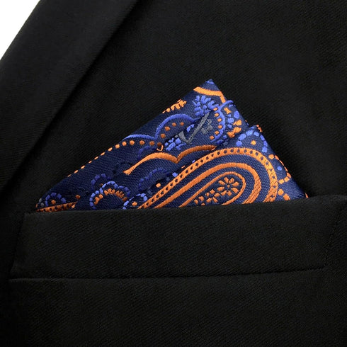 S&W SHLAX&WING Men's Ties Neckties Navy Dark Blue Paisley Matching Pocket Square...