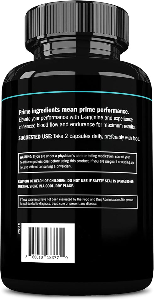Prime Labs L Arginine Nitric Oxide - with L-Arginine 1500mg - Supports Blood Flow, Energy, Strength, Endurance - 60 Capsules...