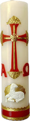 Alpha Omega Candle for Baptism, Confirmation, Easter Lent Cirio para Bautizo, Confirmacion O Boda Cirio Pascual (Red)...