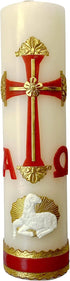 Alpha Omega Candle for Baptism, Confirmation, Easter Lent Cirio para Bautizo, Confirmacion O Boda Cirio Pascual (Red)...