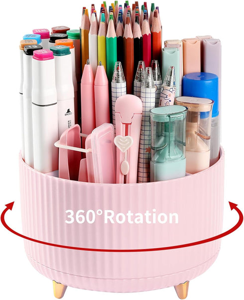 Desk Pencil Pen Holder, 5 Slots 360°Degree Rotating Pencil Pen Organizers for Desk, Desktop Storage Stationery Supplies Organizer, Cute Pencil Cup...