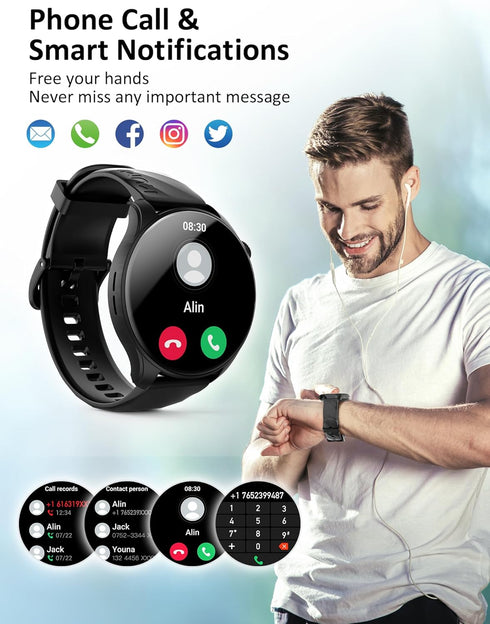 Kumi Smart Watch for Men, 1.43'' AMOLED Smartwatch, 24h Heart Rate Monitor, Sleep Monitor, 100+ Sport Modes, IP68 Waterproof Activity Tracker and ...