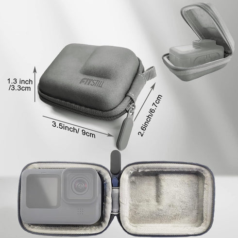 FiTSTILL Grey PU Mini Carrying Case for Go Pro Hero 12/11/10/9/8/7/(2018)/6/5 Black,Hard Shell Travel Storage Case for DJI Osmo Action,AKASO,Campa...