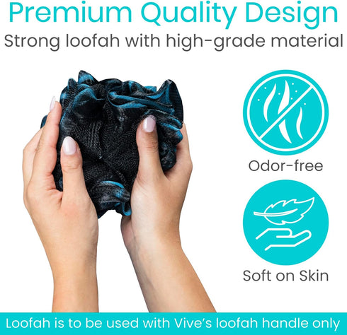 Vive Loofah Sponge Replacement Set for Shower, Bath (4 Pack) - Exfoliating Scrubber for Men & Women - Body Wash Scrubber - Use with Vive Bendable ...