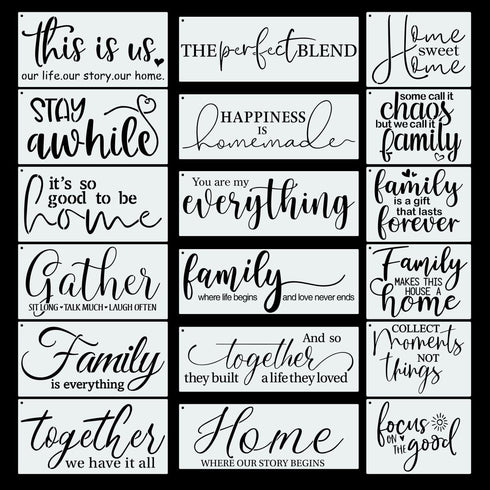 18pcs Inspirational Word Stencils for Painting On Wood Sign Canvas Fabric, Reusable Welcome Farmhouse Home Sweet Home Burning Art Craft Paint Sten...
