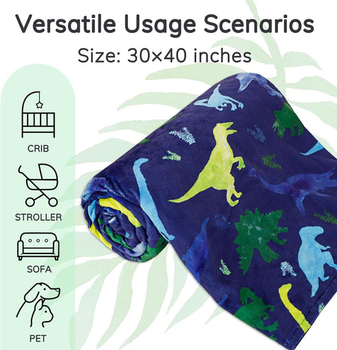Super Soft Fleece Dinosaur Toddler Blanket with Dotted Backing, Multicolor Printed...