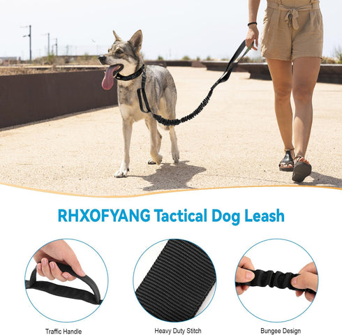 Tactical Dog Leash, Heavy Duty Dog Leash Bungee for Medium and Large Dogs, No Pull Dog Leash for Shock Absorption, 2 Handles Dog Training Leash(Ma...