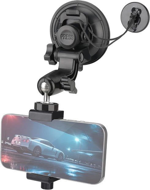 Heavy Duty Super ?90mm Suction Cup + Adjustable Dual-Ball-Head Action Camera Dash Cam Phone Car Mount Windscreen Window Cockpit Holder for GoPro i...