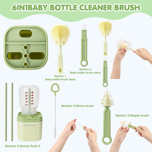 Portable Baby Bottle Brush&Travel Baby Bottle Drying Rack-Baby Bottle Cleaning Silicone Brush Kit, Silicone Nipple Cleaner Brush, Straw Brush, New...