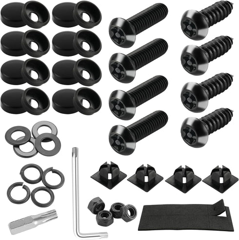 LivTee Anti Theft License Plate Screws Kits for Securing Frames and Covers, M6 (1/4") Tamper Proof Screws, Fastener Nut, Caps Cover for Front Rear...