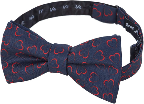 Jacob Alexander Men's Happy Valentine's Day Red Outline Hearts Freestyle Self-Tie Bow Tie - Dark Blue...