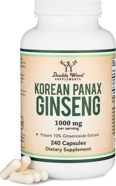 Ginseng Capsules (Korean Red Ginseng Extract, Panax Ginseng 10% Ginsenosides) (4 Month Supply) 240 Vegan Capsules - 1,000mg per Serving for Mood, ...