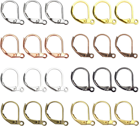 TOAOB 200pcs 8 Colors Leverback French Earring Hooks Brass Dangle Earwires 10x15mm Earring Parts Jewelry Making Findings...