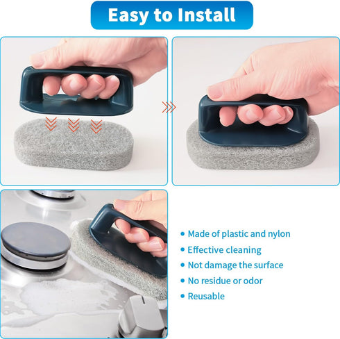 4TH Griddle Cleaning Kit Compatible with Blackstone, Non-Scratch Scouring Utensils-5 Scrubber Pads and 1 Handle for Kitchen/Grill & BBQ (Dark Blue...