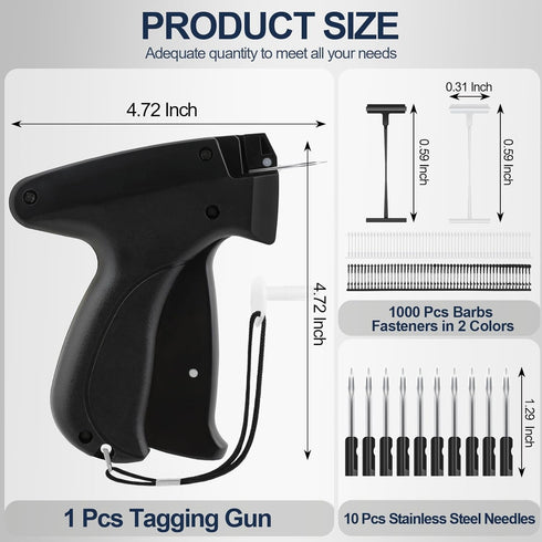 Quick Clothing Fixer, Speedy Tagging Gun for Clothes, Handheld Tag Attacher Gun with 10 Needles & 1000 Pcs Barbs Fasteners for Retail Hang Price F...