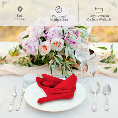 PLOYMONO Red Heavy Duty Cloth Napkins - 17 x 17 Inch Solid Washable Polyester Dinner Napkins - Set of 8 Napkins with Hemmed Edges - Great for Wedd...