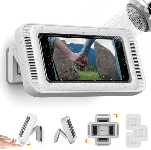 Waterproof Shower Phone Holder with 360° Rotation, Angle Adjustable, Enhanced Sound Quality, Wall Mounted Phone Holder for Bathroom Mirror Bathtub...