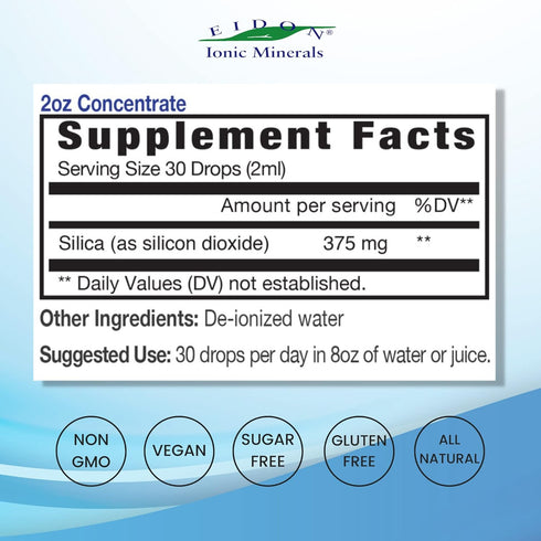 Eidon Ionic Minerals Liquid Silica Mineral Concentrate - Silica Supplement for Hair, Skin and Nails, Supports Collagen Production, Joint and Bone ...