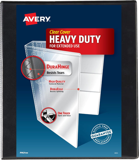 Avery Heavy Duty View 3 Ring Binder, 0.5" One Touch Slant Ring, Holds 8.5" x 11" Paper, 1 Black Binder (79381)...