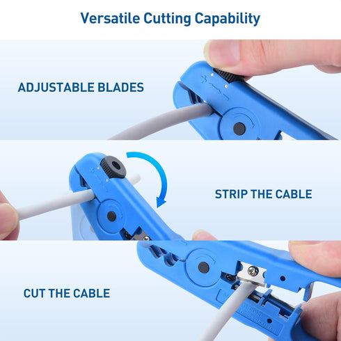 Cable Matters 2-Pack Wire Strippers/Cable Stripper in Blue, 8-16 AWG, Max 0.3 Inches/7.6mm OD Support, Adjustable Blade, Precision Cable Stripper ...