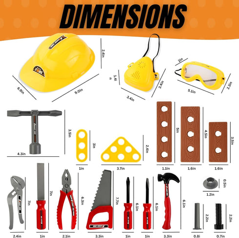 Kids Handyman Tools Toy Set, 52 PCS Mechanic Pretend Play Construction Playset with Hard Hat, Nuts, Bolts - Realistic Plastic Toddler Children Acc...