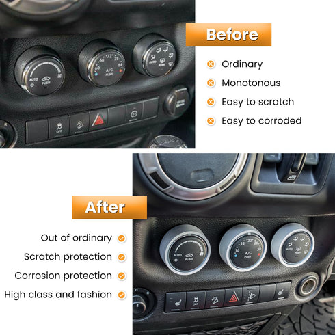 Audio Air Conditioning Button Cover Decoration Twist Switch Ring Trim for Jeep Wrangler JK JKU Patriot 2011-2018, Compass 11-16, Liberty 08-12, Do...