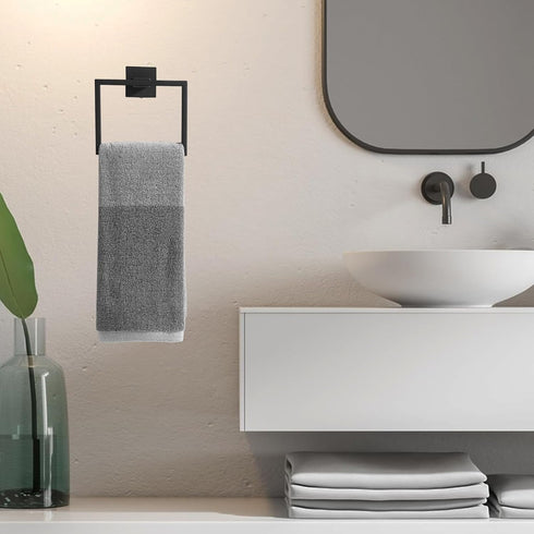 Bathroom Black Towel Ring SUS 304 Stainless Steel Square Towel Bar?Towel Rack Matte Black Towel Holder Modern Towel Hanger for Bathroom Lavatory K...