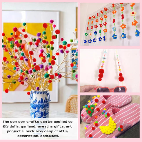TOAOB 500pcs Pom Poms 1cm Craft Pom Poms Red Fuzzy Pompoms Balls Arts and Crafts Supplies with Googly Wiggle Eyes for DIY Crafts Projects Home Dec...
