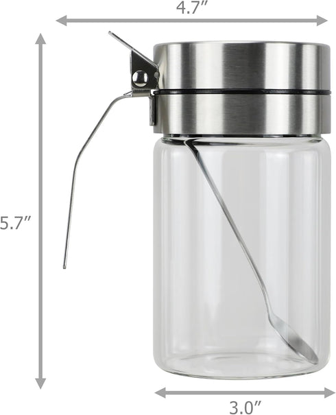 Glass Condiment Jars with Stainless Steel Lids and Spoons for Serving & Storing Sugar Spice Salt Seasoning in Home Kitchen Coffee Bar Restaurant, ...