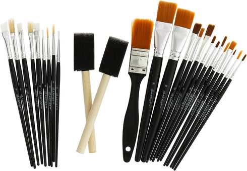 Hello, Artist! 25 Piece Craft Brush Value Pack, Suitable for All Creatives, for Use with Acrylic, Watercolor, Tempera, Gouache, and More...