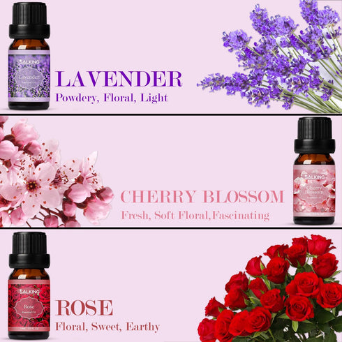 SALKING Floral Essential Oils Set, Premium Pure and Natural Essential?Oils, Fragrance Oil Scented Oils for Oil Diffusers 6 x 10 ML - Lavender, Ros...