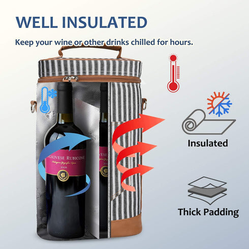 Tirrinia 2 Bottle Wine Gift Tote Carrier - Leakproof & Insulated Padded Versatile Wine Cooler Bag for Travel, BYOB Restaurant, Wine Tasting, Party...