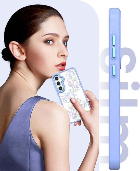 for Samsung Galaxy A35 5G Case+Tempered Glass Screen Protector,Military Grade Protective Slim Soft TPU & Hard PC,Girls Women Crystal Clear Flower ...