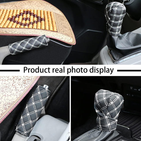 2 Pcs Set Car Handbrake Shift Gear Knob Cover, Leather Breathable Soft Handbreak Protect No-Slip Sleeve, Case Auto Interior Decor Accessories Fit ...