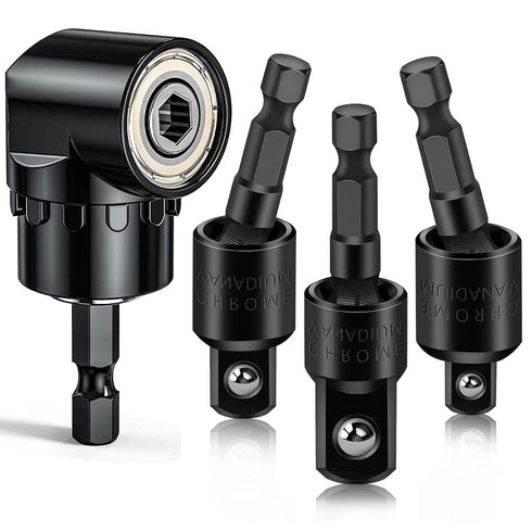 Flexible Drill Bit Extension Set with Right Angle Drill Attachment, 360° Rotatable 1/4 3/8 1/2" Impact Grade Socket Adapter Sets for Cordless Dril...