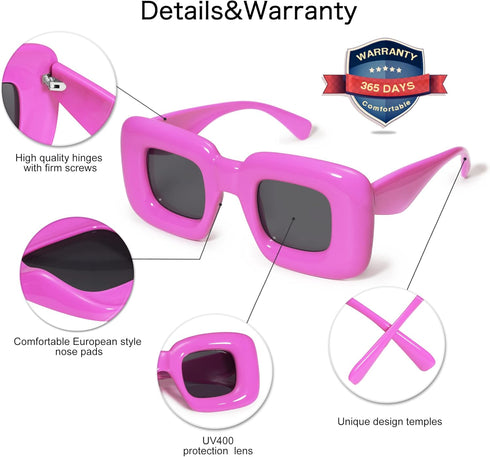 VANLINKER Cute Square Inflated Sunglasses for Women Men Trendy Chunky Glasses Retro Thick Frame Funny Mask Shades VL9733...