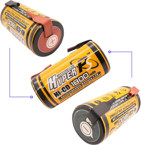 4 Pack 1.2V Sub C SubC 1800mAh NiCd Ni-Cd Rechargeable Battery for Power Tools Battery Pack (w/Tabs)...
