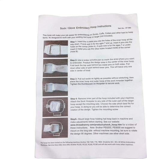 YEQIN Universal Sock Hoop, Embroidery Machine Sock Hoop #ST880 for Brother PE100/PE150/PE200 and More...