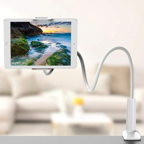 ZUSLAB Tablet Cell Phone Adjustable Universal Gooseneck Bed Lazy Holder Stand Mount - Flexible Arm 360 Mount Clip Bracket White...