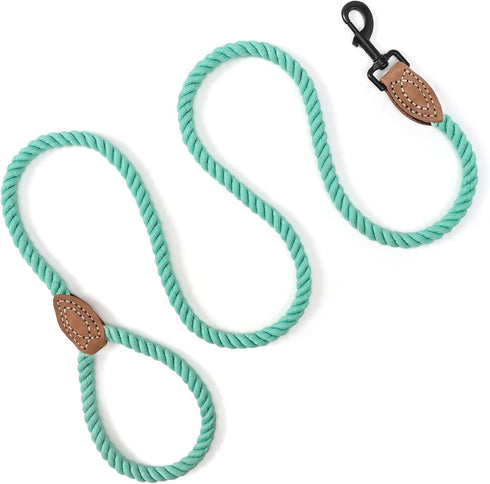 Mile High Life Dog Leash | Braided Cotton Rope Dog Leashes with Leather Tailor Tip | 4 Feet Dog Leash w Heavy Duty Metal Clasp | Wedding Dog Leash...