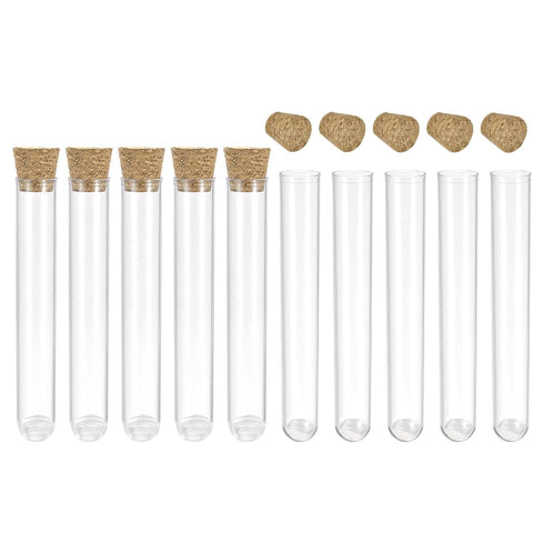 uxcell 10Pcs PS Plastic Test Tubes with Cork Stoppers, Round Base, 12x60mm, Storage Container for Scientific Experiments Sample Display Decoration...