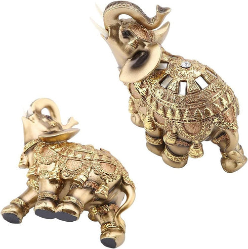Golden Polyresin Elephant Statue Sculpture Trunk Wealth Lucky Collectible Figurine Gift Home Decor Feng Shui Ornament Elephant Decor Statue...