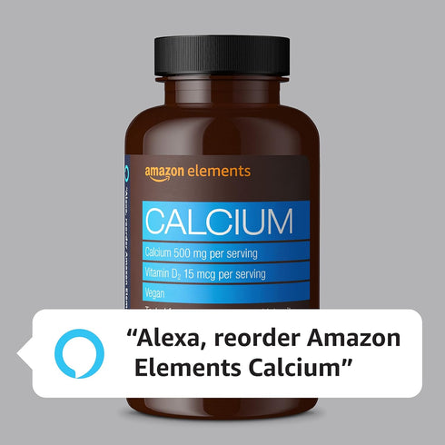 Amazon Elements Calcium plus Vitamin D, Calcium 500mg with D2 600IU, Vegan, 65 Tablets (2 month supply) (Packaging may vary), Supports Strong Bone...