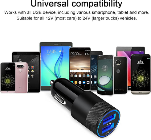 USB Car Charger, 2Pack 3.4A/18W Fast Charge Phone Car Charger Adapter Plug 2 Port Lighter Charger Flush for iPhone 15 14 13 12 11 Pro Max Mini SE ...